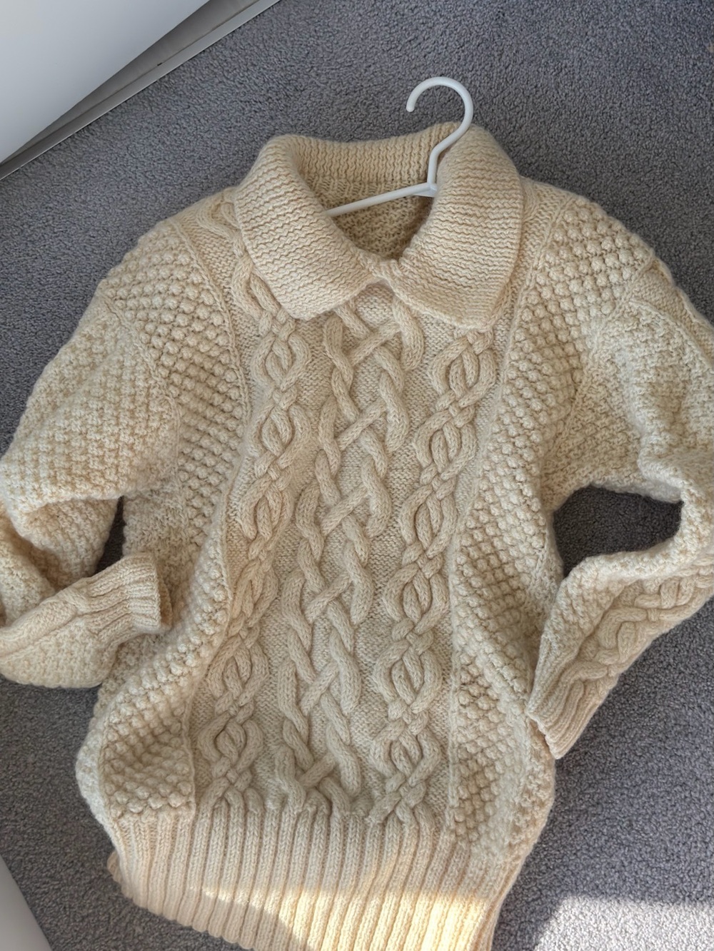 Cream Cable-Knit Collared Women's Sweater